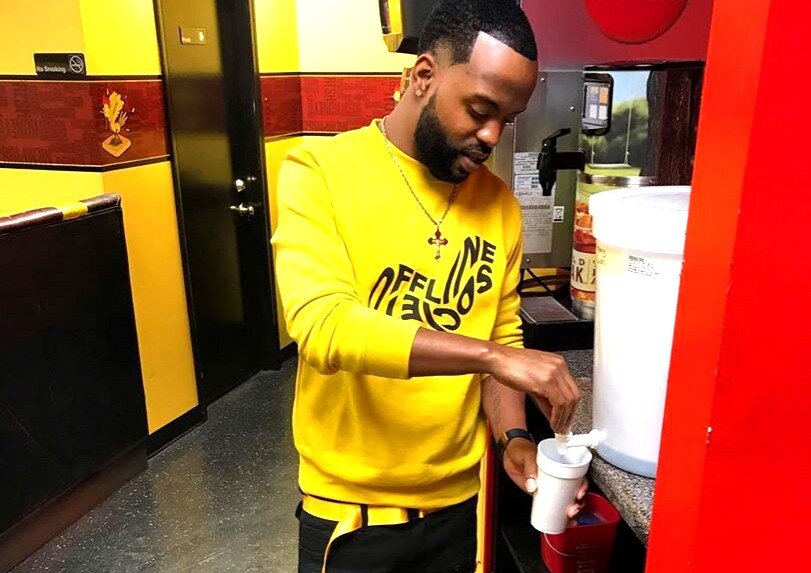 Waffle Mania is serving take-out only as ordered by Memphis Mayor Jim Strickland in response to COVID-19. The Chelsea Avenue store is one of the few places in North Memphis that residents can get a fresh salad. Here, owner Deangelo Rainey gets himself a drink from the soda fountain. (Waffle Mania)