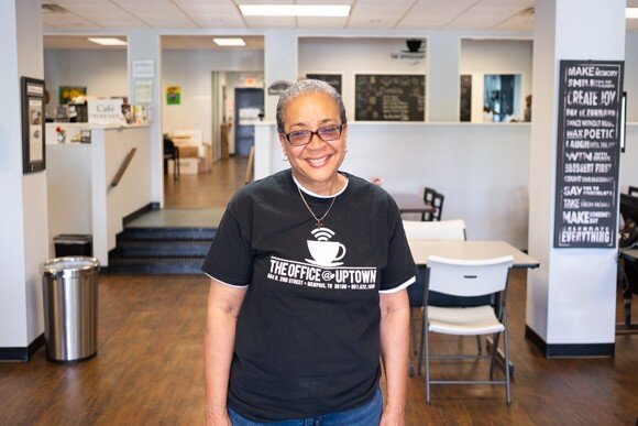 Valerie Peavy co-owns The Office @ Uptown with her husband Jeff Harrison. Part cafe, part community center, and part communal office, the business is now temporarily closed due to the COVID-19 pandemic. Pictured here in May 2018. (Brandon Dahlberg)
