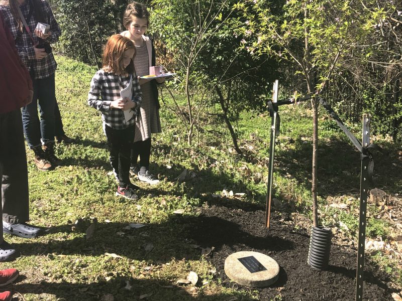 Neighbors and friends reflect on the life of longtime Vollintine-Evergreen resident and V&E Greenline leader, Jan Kirby. At the March 7 Arbor Day Celebration, those gathered installed a plaque and planted a tree in Kirby's honor. (Ashley Davis)