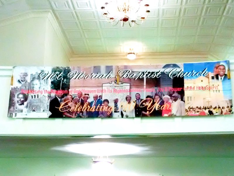 A banner at the Mt. Moriah Baptist Church celebrates the church's 140th anniversary. Mt. Moriah is the oldest church in Orange Mound, which celebrated its centennial year in 2019 and continuing the celebrating in 2020. (Alexandria Moore)