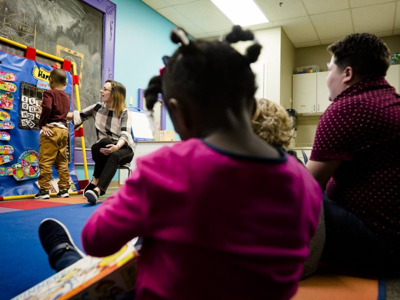Michelle Pleasant leads her class in counting at the Harwood Center's Cordova location on January 27, 2020. Harwood serves children ages 18 months to six years who have been diagnosed with a developmental delay or disability. (Ziggy Mack)