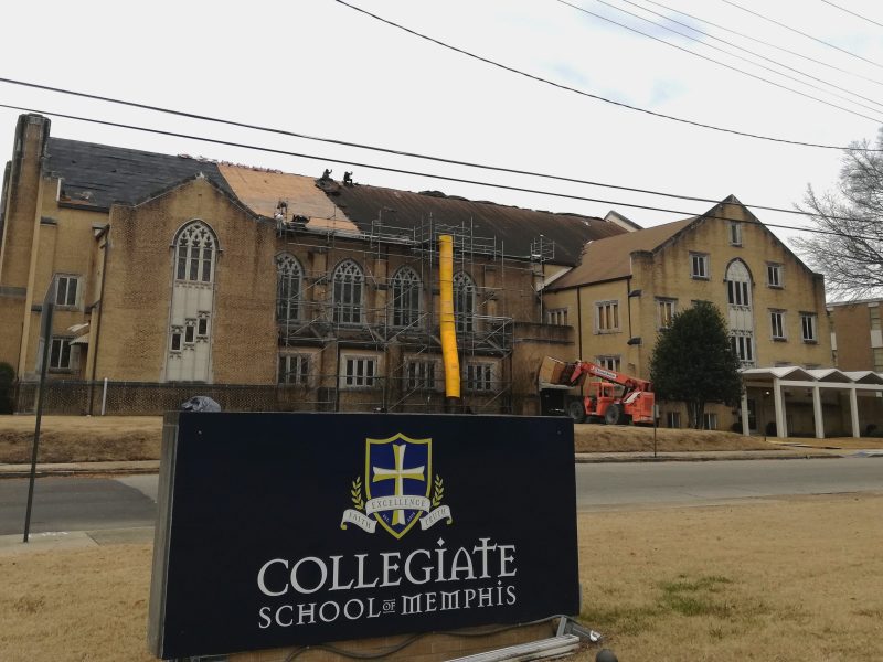Collegiate School of Memphis replaced the roof of Highland Heights Baptist Church main sanctuary this fall. CMS manages the building with the stipulation that the school coexist with the congregation. (Leigh Tatum)