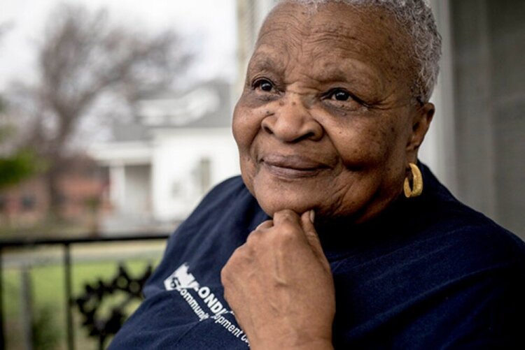 Willie Mae Brooks, 83, sits for a portrait at her Klondike home. She has lived in the neighborhood since she was four. (Andrea Morales) 