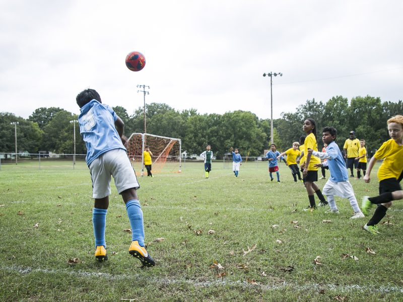 A young soccer team practices at Gaisman Park. (Natalie Eddings)