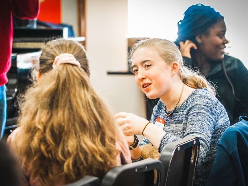 At the PRIZM Ensemble workshop, high school students have opportunities to talk with other students who are also considering music scholarships and how music will factor into their college careers and future professions. (PRIZM Ensemble)