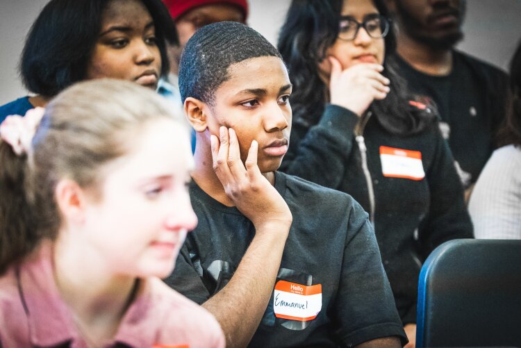 High school students listen intently at the first PRIZM Ensemble college prep workshop in 2018. The panelists included college music and scholarship program representatives, as well as PRIZM alum. (PRIZM Ensemble)