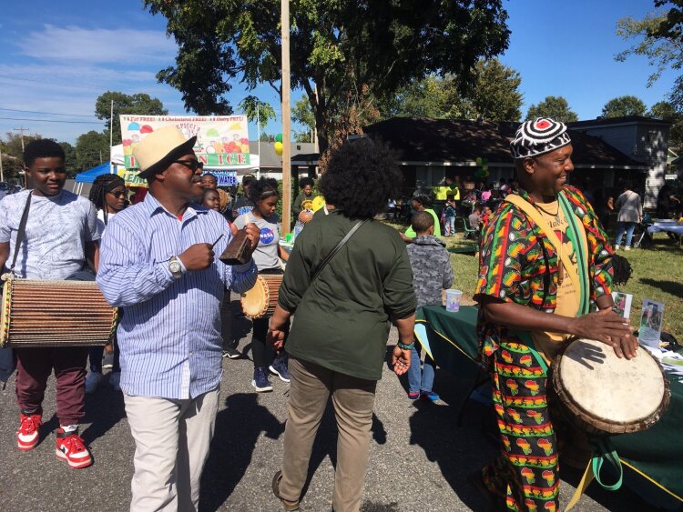 Festival-goers at the fifth annual Soulsville USA Festival took part in a drum line near the festival's kid zone, sponsored by Knowledge Quest. (Kim and Jim Coleman)