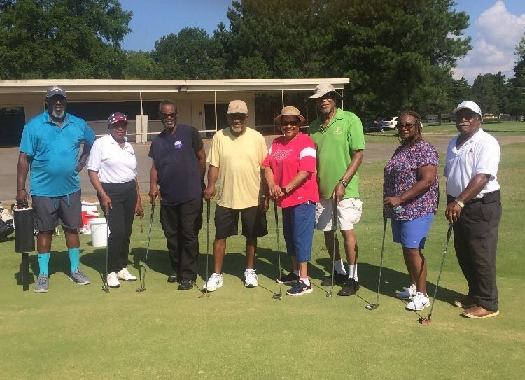 Members of the Hickory Hill Senior Golf Club pose for a photo after their weekly Monday morning drills and game play. (Hermon Powers)