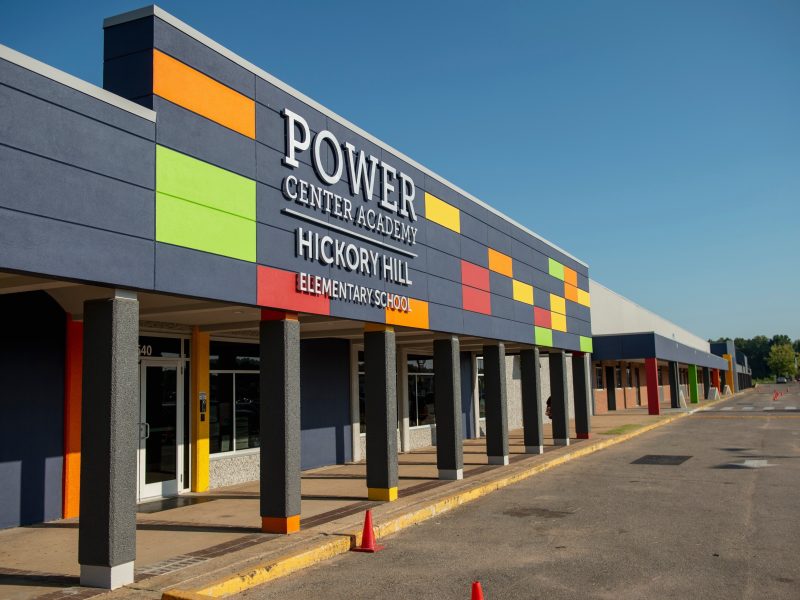 The new Power Center Academy Elementary School serves grades K-5 from the Mendenhall Square Shopping Center. (Gestalt Community Schools)