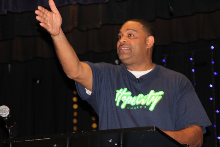 Pastor Colley Cooper, senior pastor of Hope City Church, preaches on Sundays from the Memphis Scholars Caldwell-Guthrie Elementary School. The school is located adjacent to the Klondike Smokey City CDC. (Submitted)