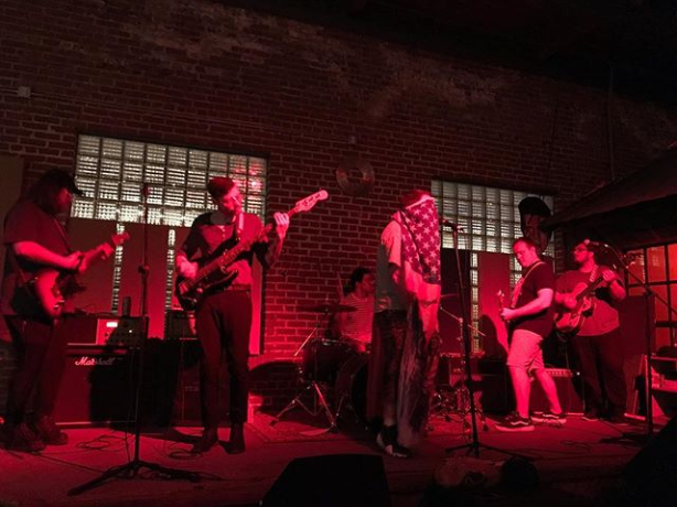 Wicker played at B-Side Memphis in July for the 2019 Pants Tour. Left to right: Patrick Hitt, Wyatt Braden, Chase Fryer, Brian Vernon, Trevor Danis and Elijah Poston. (Smith7)