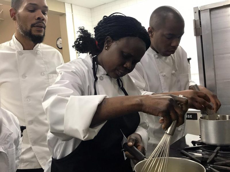 Eli Townsend, executive chef of Sage Memphis, teaches Kaleidoscope Kitchen students. (Submitted)