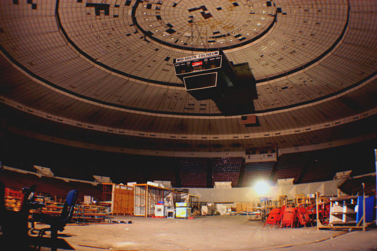 The Mid-South Coliseum's arena has been used for the past 12 years as a storage facility by the City of Memphis. One goal of the cleanup event was to organize and rearrange stored items to create more usable space for future events. (Shelda Edwards) 