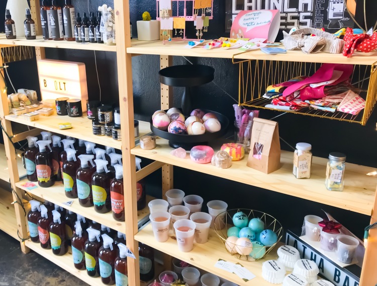 The retail shop features local makers alongside a few national makers who fit the store's unique aesthetic. LATHA products can be seen at the bottom right of the photo. (Cole Bradley) 