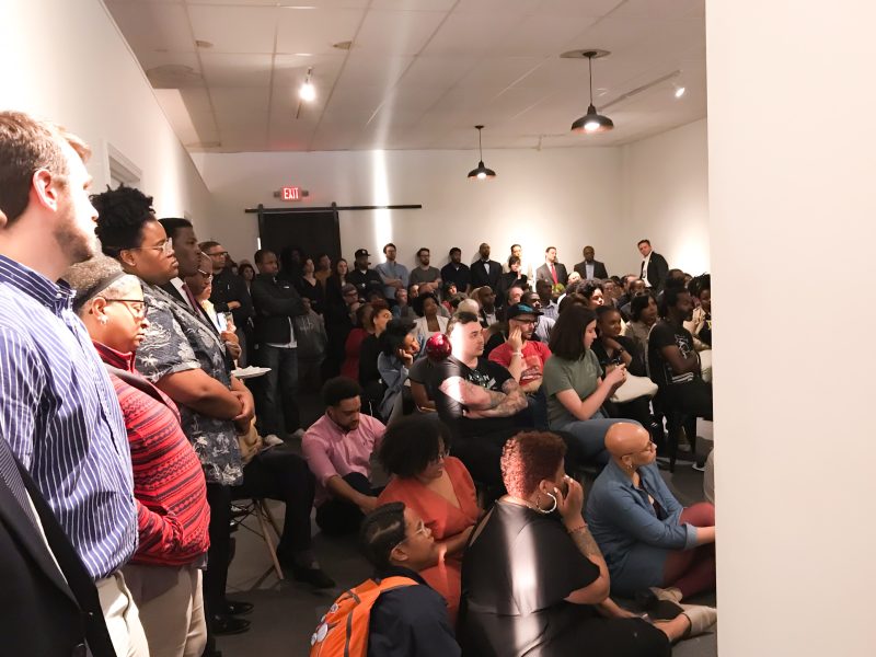A packed house listens to a panel discussion after the screening of ‘How Did We Get Here.’ (Cole Bradley)