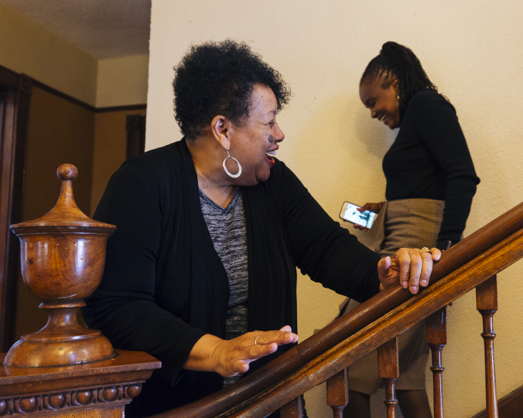 Roshun Austin and Garry Witherspoon (front) of The Works, Inc. stand in the nonprofit's South Memphis headquarters. (Ziggy Mack)