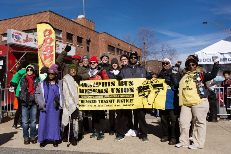The Memphis Bus Riders Union, an organization supported by the MSPJ, marches in the 2019 Martin Luther King Day parade in Downtown Memphis. (Submitted)
