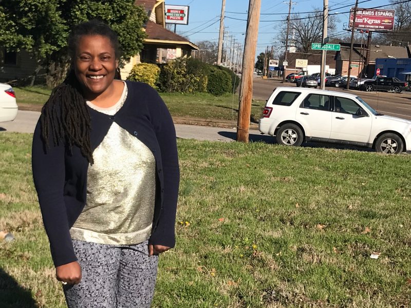 Mia Madison is launching the Chelsea Avenue Farmer's Market on April 20, 2019. She hopes the vacant lot where she is standing, at the intersection of Chelsea Avenue and Springdale Street, will be revived with at least 20 vendors. (Dawn Neuses)