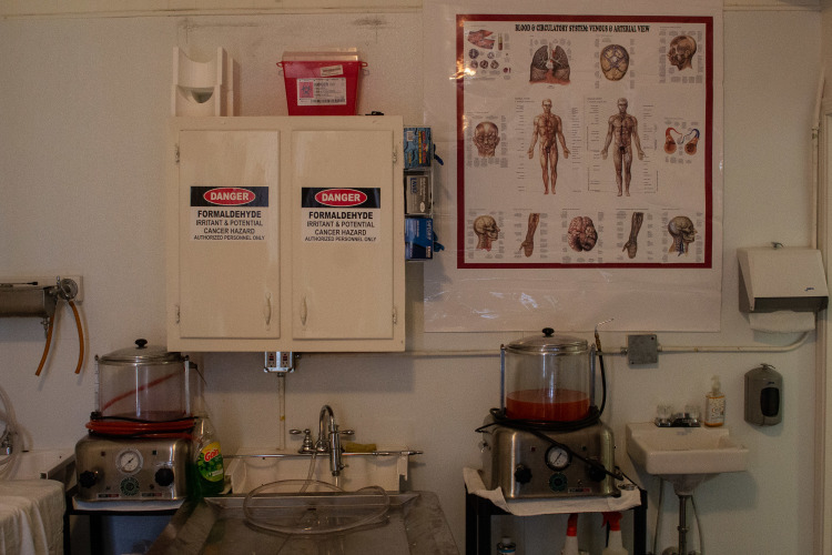 The embalming room at After Life Mortuary Services where Madeline Lyles and Dana Taylor prepare bodies for burial or cremation. (Renier Otto)