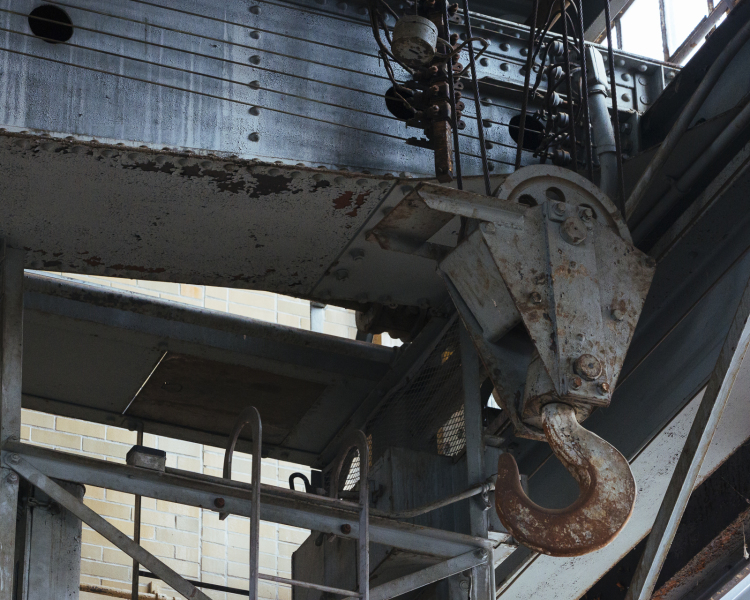 Cranes that were at a time used to load and transport coal to the coal furnaces, now a defunct power source, at Sheahan Water Pumping Station. (Ziggy Mack)