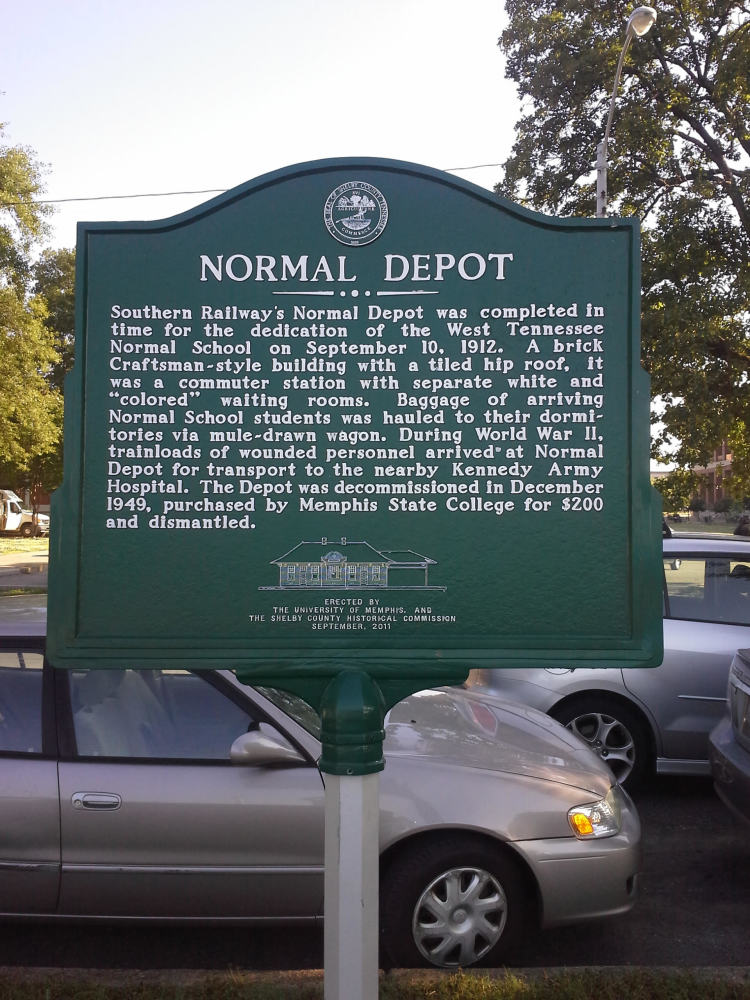 Normal Depot historical marker along Walker Avenue. (Memphis Public Libraries) 