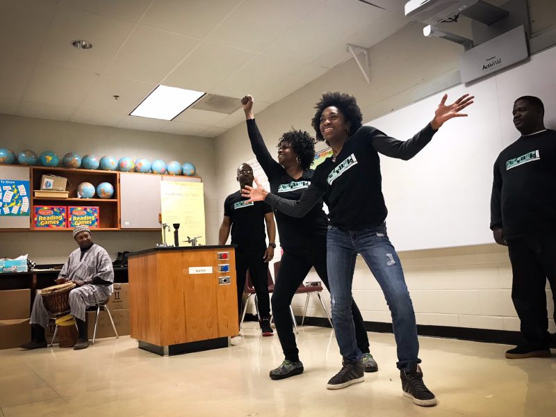 Playback Memphis ensemble members act out a student’s day at Dexter Elementary. (Cole Bradley)