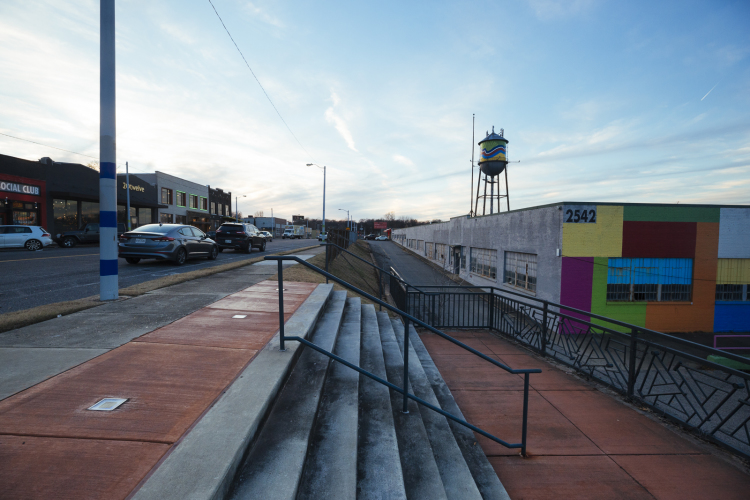The Broad Avenue water tower stands behind what will soon be apartment buildings developed by James Maclin and Bob Loeb. (Ziggy Mack) 