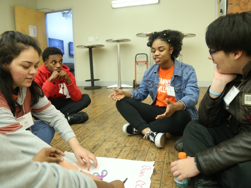Junior Challengers are seen participating in a team building activity at their November 2018 workshop centered around what it means to be politically engaged as a teen in their community. (Submitted)