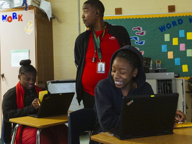 Steven McKinney teaches math class to his students at Booker T. Washington High School. (Ziggy Mack)