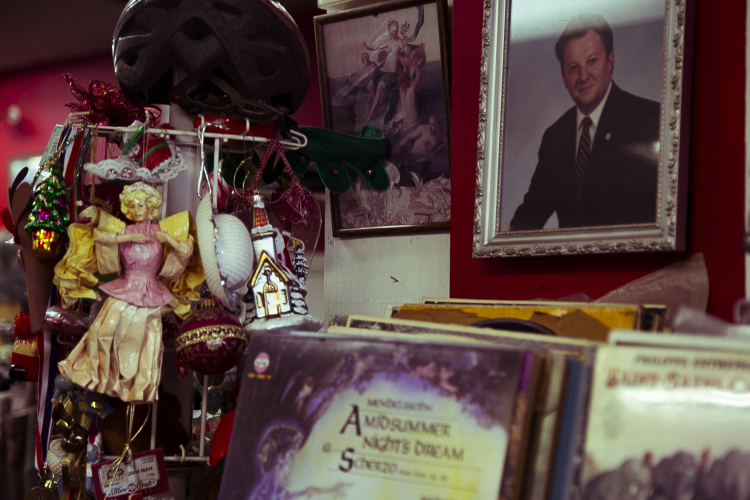 Records and trinkets for sale at the Summer Outlet thrift store. (Natalie Eddings)