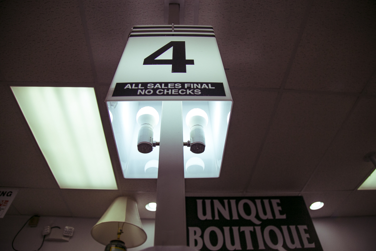 All Sales Final" marks the check-out in the jewelry section of the Mid-South Outlet thrift store. (Natalie Eddings)