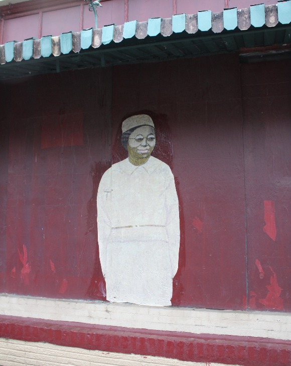 A character from "The Wedding Party" as seen from McLemore Avenue.
