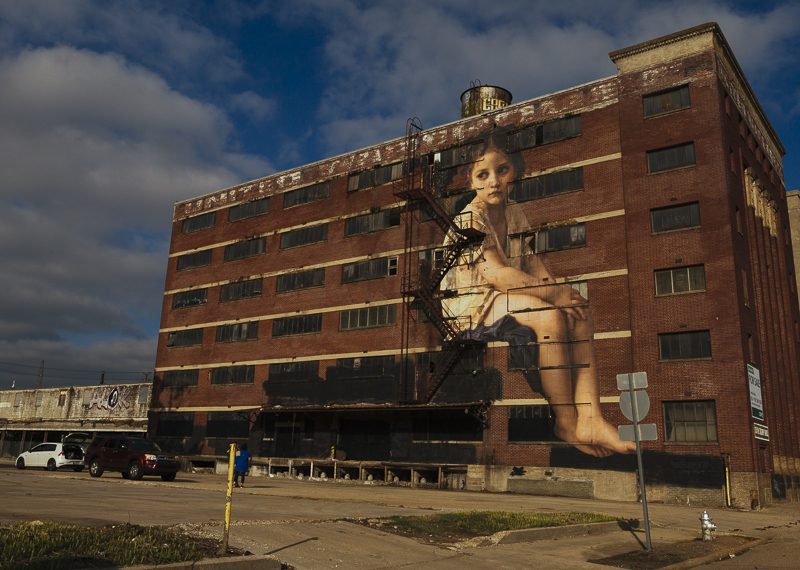 As part of the Brooks Outing project, artist Julien de Casabianca pasted "characters" from earlier artworks in suprising places across Memphis. This snippet of "Au pied de la falaise" can be seen on Crump Boulevard. (Ziggy Mack)