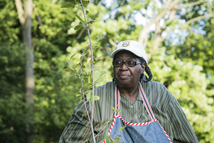 Judy Conway is the primary caretaker of the Coleman Street community garden, though she often has help from her grandchildren and neighbors. (Natalie Eddings)