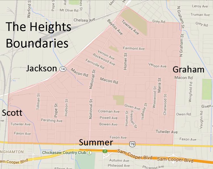 A map of Heights CDC service area shows the rough boundaries of The Heights. Our On the Ground coverage will extend west to Tillman. (Heights CDC)