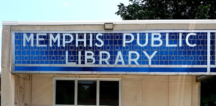 Memphis Library Foundation's first update to Randolph Library is to remove the sign's metal frame and add lighting and a blue background, as depicted in this rendering. (Memphis Library Foundation)