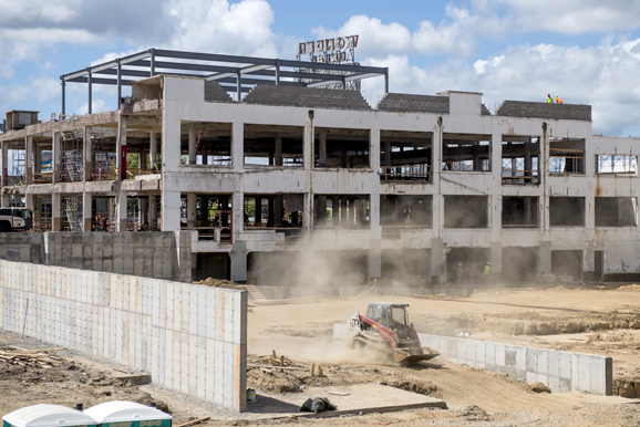 Construction takes place at the former Wonder Bread factory at 400 Monroe Avenue. (Brandon Dill)