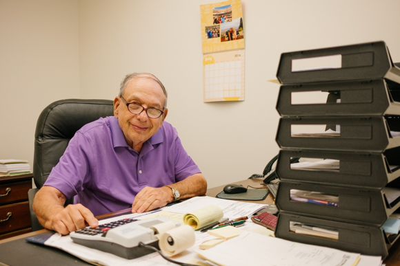 Frank Pearlman, the founder of Southern Steel Supply, works in his office.