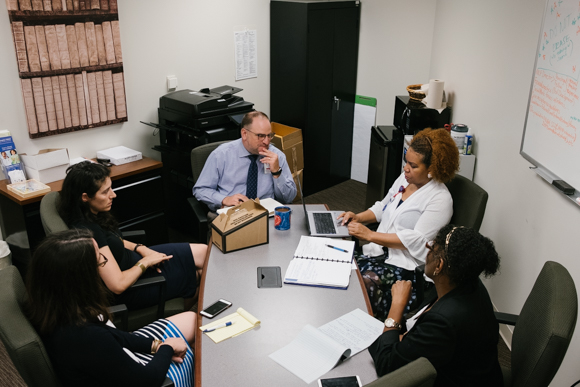 Members of the medical-legal partnership Katy Ramsey, Jamie Johnson, Tim Flack, Lydia D. Walker, Pamela W. Kelly with Memphis CHiLD. (Brandon Dahlberg)