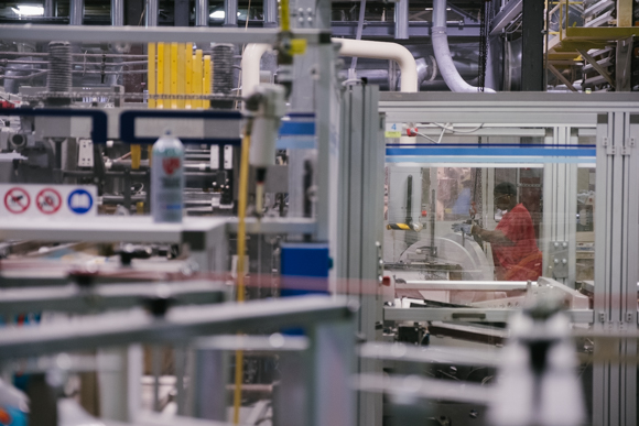 Machinery hums at the KTG plant. (Brandon Dahlberg)