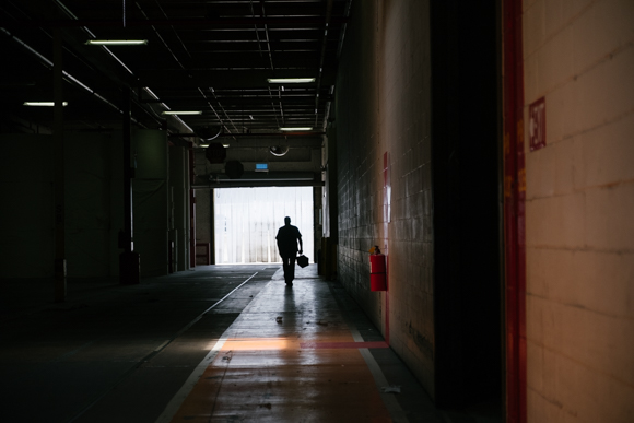 An employee leaves the KTG facility for the day at the end of his shift. (Brandon Dahlberg)
