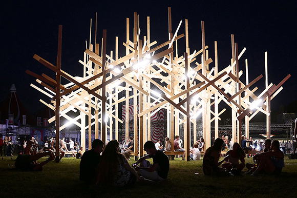 The original Treedom sculpture was constructed in Budapest, Hungary for the SZIGET festival and was illuminated at night. Treedom Memphis will add lights in the fall. (Atelier YokYok)