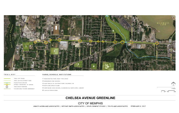 The route for the Chelsea Greenline will start at Chelsea Avenue and Evergreen Street, follow along Marble Avenue, and end at Washington Park on N. Second Street. 