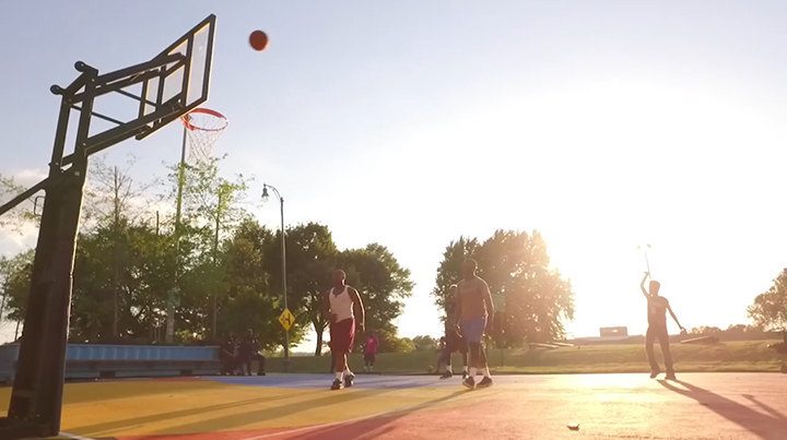 A pop-up basketball game takes place as part of a Fourth Bluff activation. (Submitted Fourth Bluff)