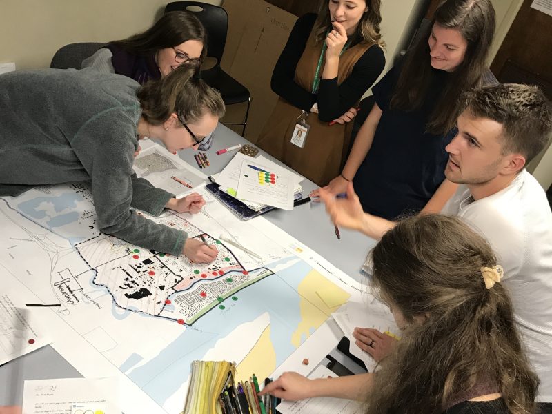 Graduate students at the Department of City and Regional Planning at the University of Memphis use asset mapping to mark areas of great significance in neighborhoods, as expressed by neighborhood residents during community engagement processes.