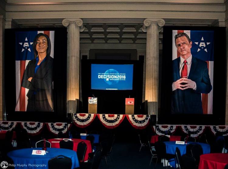 Dan Price and Ben Colar's event curation skills on display at a 2016 election-themed awards gala for the Memphis chapter of the American Advertising Federation. (Philip Murphy)