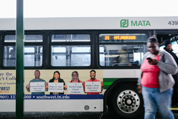 Passengers leave the bus at MATA's American Way Transit Center on January 9, 2018. (Brandon Dahlberg)