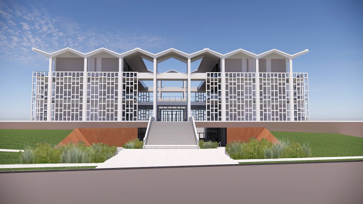 A rendering of a renovated Rust Hall in Overton Park.