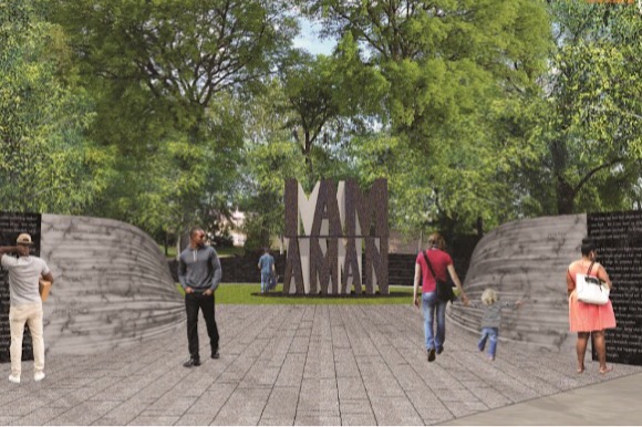 A rendering of the plaza shows the winning sculpture from Cliff Garten Studio of Venice, Calif.