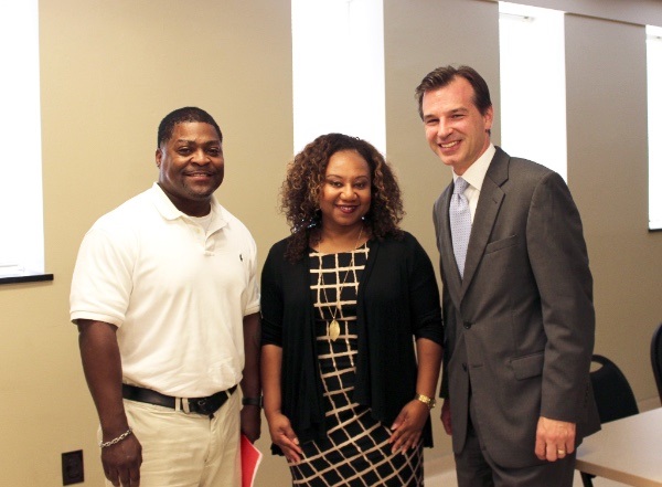 left to right: Morris Wilder (The Barber Institute, Owner), Natasha Donerson (EDGE Economic Development Finance Committee Board Chair), John Lawrence (EDGE Strategic Economic Development Planning Manager)